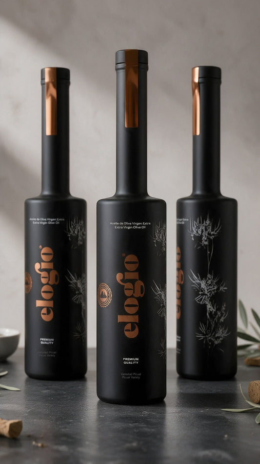 Aceite de nueva cosecha 2026/2027: botellas de ELOGIO Premium, AOVE verde de cosecha temprana